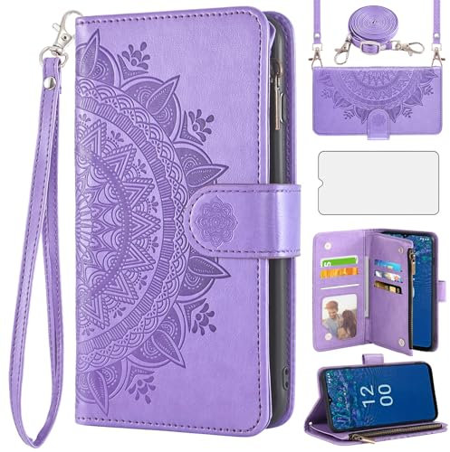 Asuwish Phone Case for Nokia G310 5G / G42 5G Wallet Flip Cover with Tempered Glass Screen Protector and Mandala Flower Leather Credit Card Holder Stand Cell NokiaG310 NokiaG42 Women Girls Purple