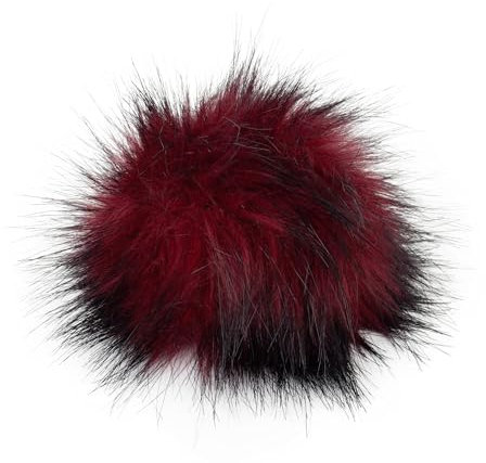 Fell Pompom mit Druckknopf 12-14cm - Fellbommel Bommel Mützenbommel (Rot)