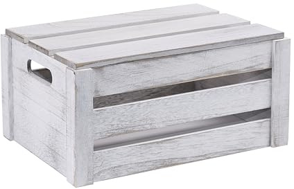 Wickerfield Wooden Crate with Handles and Lid for Home Storage Box Office Collection and Window Retail Display Tray Gift Hamper (Grey, Medium)