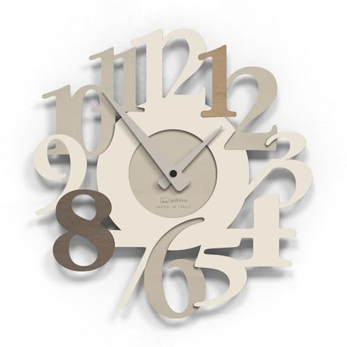 Giallobus - Premium-Uhr - Carved - MDF-Holz - Premium 45x45cm - 13 - Nutty - Italienisches Handwerk – geräuschlos – Geschenkidee – modern