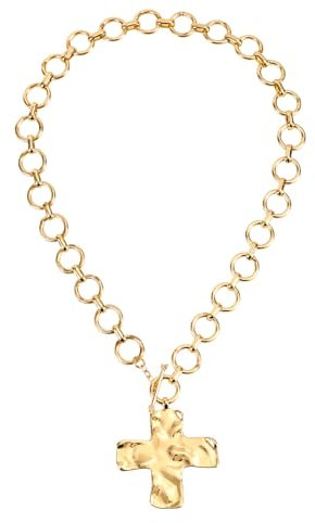 Mikovivi Hammered Cross Chunky Gold Cross Chain Necklace - Bold Pendant Choker for Women Fashion Jewelry Accessories