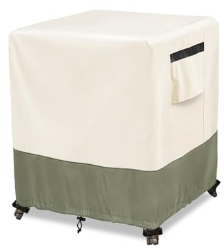 Owlcover Square Small Side Table Cover 25 W x 25 D x 18 H inches,600D Heavy Duty Waterproof Patio Ottoman Cover,Square Outdoor Side Table Furniture Covers,Beige