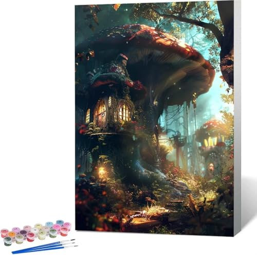 Malen Nach Zahlen Erwachsene Pilz Malen Nach Zahlen mit Rahmen Malen Nach Zahlen Klein 100x135 cm Paint by Numbers Adult mit Pinseln und Acrylfarben Bastelset Home Haus Deko Geschenke (Baumhaus) 3-B
