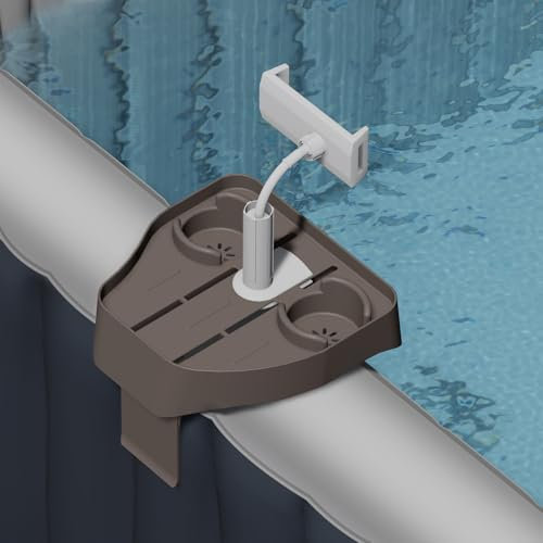 POOLCOMFT 3-in-1 verstellbares Whirlpool-Tablett mit Getränkehalter, Telefonhalter, passend für aufblasbare Pools/Spas, Caddy Getränketablett, ein Muss für Erwachsene
