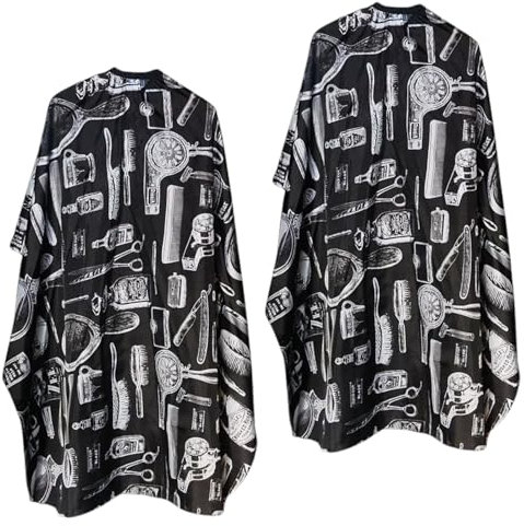 LUFFLOK 2 Pcs Barbers Cape, Black Stamp Duty Hairdressing Gown, Hair Salon Cutting cape, Waterproof Barber Cape, Professional Barbering Cape for Hair Styling, Cutting and Coloring Styling (2 Pcs)