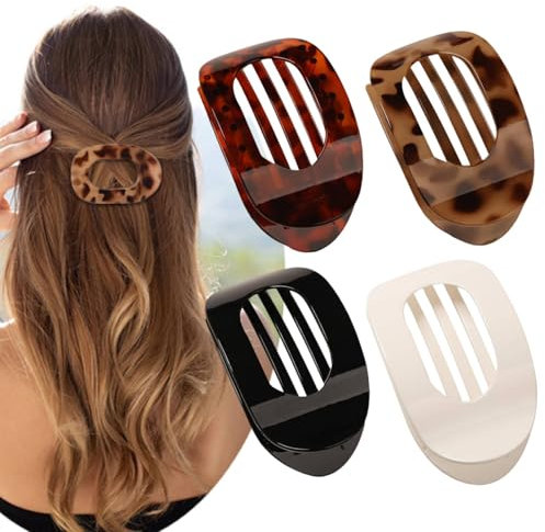 4 Stück Flache Haarklammern für Damen, Starker Halt Flat Claw Clip Rutschfest Haarspangen Damen für Dickes & Dünnes Haar, Französische Haarspange für Alltag, Sport, Fahren, Liegen