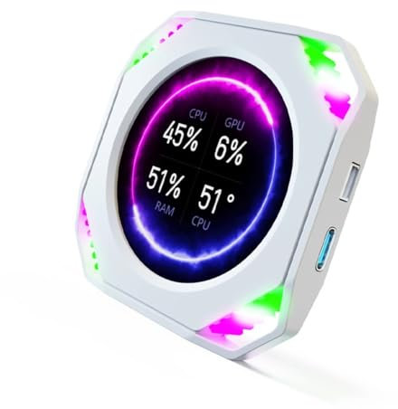 Cuifati 2.1 Monitor de Temperatura de la Computadora AIO, Pantalla de Refrigerador de Agua DIY USB Monitor USB, RGB GPU CPU Cooler LCD Display Kit de Actualización para Sistemas de