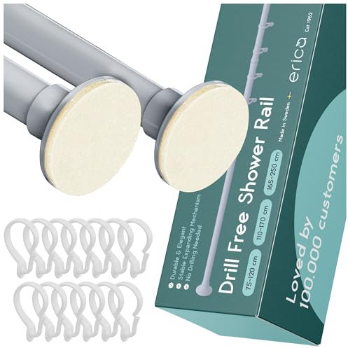 Erica Tringle de Rideau de Douche pour Salle de Bain 160-250cm, Pole à Rideau de Douche en Métal pour Boutique de Vêtements, Lieu Privé, Gris mat