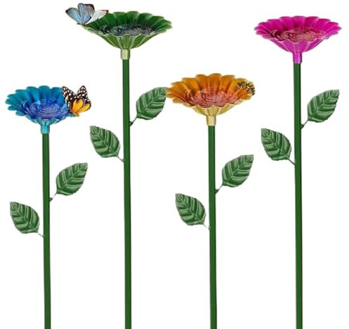 4Pcs Bee Watering Station Flower Shaped Metal Bee Waterproof Cups Colorful Butterfly Feeder for Outdoor Garden Yard Decor