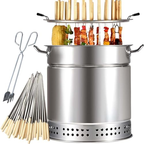 Genérico Barril Asador de Carne Parrilla de Barbacoa de Barril de Carbón Ahumador Estufa Colgante de Barbacoa Vertical Barril de Malla de Parrilla de Barbacoa de Acero Inoxidable,28pcs