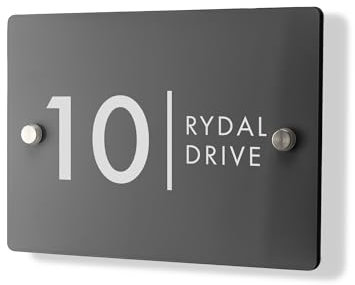 Personalised House Number Plaque 210mm x 148mm Grey Address House Sign Door Number Plate Contemporary Modern Printed Address Signage With Hidden Fixings Waterproof & Scratch-Resistant
