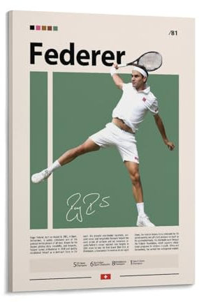 NFDVFHFRQ Roger Federer signiertes Poster, Leinwand, Poster, Schlafzimmer, Dekoration, Landschaft, Büro, Raumdekoration, Geschenk, 40 x 60 cm