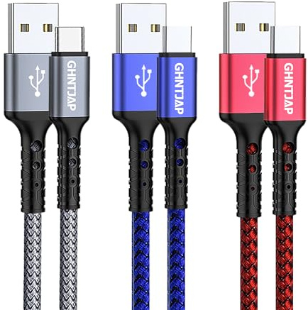 GHNTJAP USB C Kabel 1M,3 Stück,Ladekabel USB C 3A Nylon Geflochten Schnellladekabel,USB A auf USB C Kabel für iPhone 16/15,Galaxy S25,Huawei P60-[Rot/Blau/Grau]