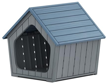 GYMAX Hundehütte Outdoor Kunststoff, wasserdicht & UV-beständig, Hundehaus mit Luftlöchern, geneigtem Dach & Steckstruktur, wetterfest Kleintierhaus für kleine Hunde, Katzen, 59,5 x 57 x 58 cm