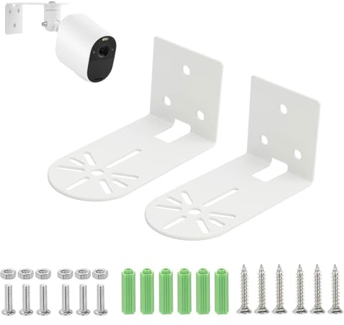 JOYOLA 2 Pcs Camera Wall Mount, Adhesive Wall Mount Bracket, Metal Wall Bracket Stand Holder, No Drilling, Universal Pole Mount Mounting Bracket with Screws & Anchors for Bullet/Dome/PTZ Cameras