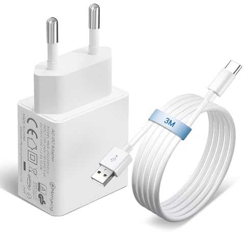 Chargeur USB 5V 2A 10W avec câble USB-C de 3 m, pour caméras de Surveillance, Smartphones, tablettes, Chargement et Transfert de données (Blanc)