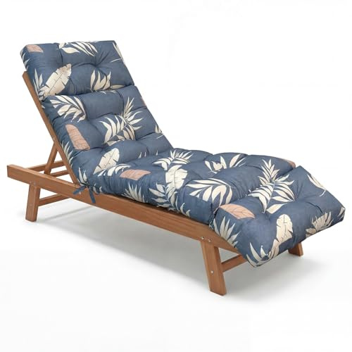 Awoyep Outdoor Liegenauflage Auflage Gartenliege: 183x53 cm Wasserdicht Gartenkissen mit Haltegurten Dickes für Sonnenliege Liegestuhl Auflagen für Deckchair Sitzauflage Balkon und Pool (Gray Leaves)