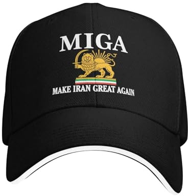 Make Iran Great Again Hat mit Alte Iranische Flagge, Löwe und Sonne Basecap Unisex Freizeit Baseball Cap Einstellbare Kappe Leicht Atmungsaktiv Sonnenschutz Baseballkappe Miga Trucker Cap Unisex