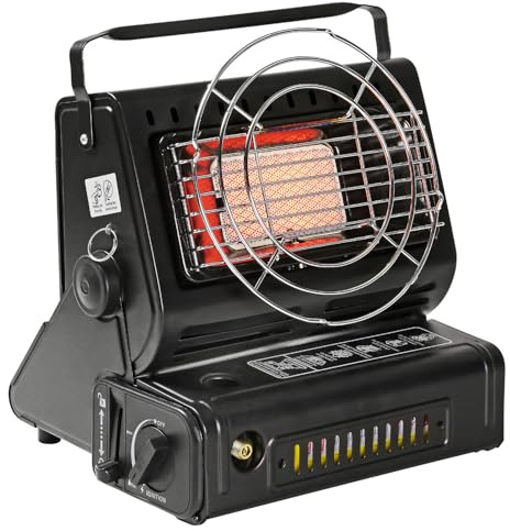 LIVHOME 2-in-1 Portable Gas Heater & Stove 1.3kW with Auto Ignition, Safety Grill & Temperature Control, Butane/Propane Compatible Camping Heater Cooker for Camping (Camping Heater)
