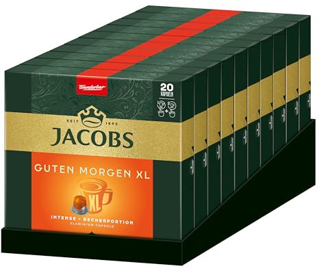 Jacobs Lot de 10 capsules de café « Guten Morgen XL Intense » – 200 capsules compatibles Nespresso (10 x 20 boissons)