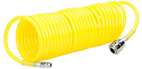 ECD Germany Druckluft Spiralschlauch 5m 5x8mm 8 bar mit Stecknippel und Schnellkupplung - Flexibel, Knickschutz - Druckluftschlauch Luftdruckschlauch Druckschlauch Luftschlauch Kompressor Schlauch