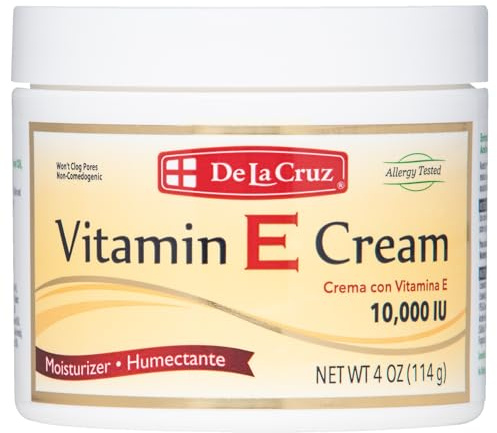 De La Cruz Vitamin E Cream Moisturizer for Face and Neck - Moisturizing Skin Care for All Skin Types - Made in USA, 4 oz