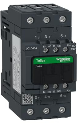 Schneider Electric TeSys Deca contactor,3P(3NO),AC-3/AC-3e,=440V 40A,24V DC standard coil,LC1D40ABD
