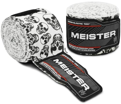 Meister Erwachsene 180 Zoll (457cm) Semi-Elastische Handbandagen für MMA & Boxen (Paar) - Totenköpfe