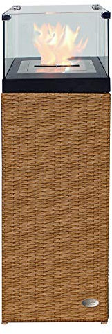 RS Trade® Exclusive Polyrattan Bio Ethanol Kamin Feuersäule Standkamin Alu-Gestell 2L Edelstahlbehälter Indoor Outdoor Feuerstelle mit extra stabilem Stand durch Pendel-Gegengewicht