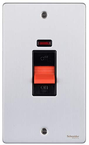 Schneider Electric Ultimate Low Profile - Doppio interruttore di controllo, con indicatore neon, bipolare, 50A, GU4521BBC, cromato lucido con inserto bianco