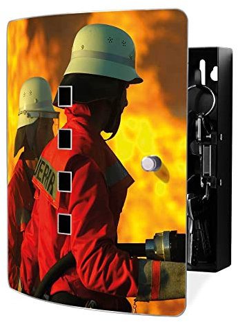 banjado Design Schlüsselkasten aus Edelstahl für 10 Schlüssel/Schlüsselbox zur Schlüsselaufbewahrung 24 x 21,5 x 7cm groß mit praktischem Magnetverschluss/Motiv Feuer