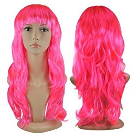 Matissa WOMEN'S LADIES LONG WAVY WIG FANCY DRESS COSPLAY WIGS POP PARTY COSTUME (Neon Pink)