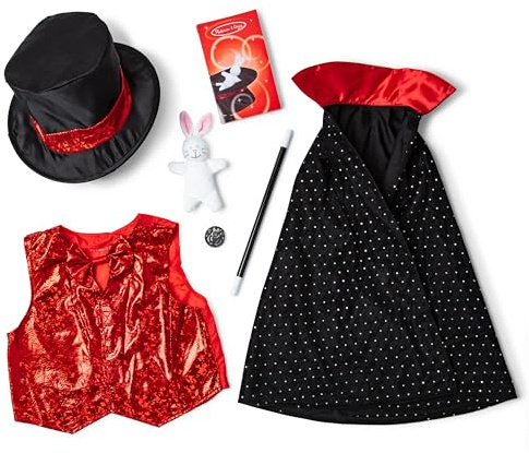 Melissa & Doug Magician Role Play Costume Set - Includes Hat, Cape, Wand, Magic Tricks