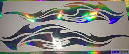 SUPERSTICKI 2X Flammen Feuer Tribal Oil Slick Folie Hologramm Auto Tuning Aufkleber ca 30cm Autoaufkleber