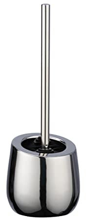 WENKO WC-Garnitur Mod. Badi Chrom glänzend, hochwertige Keramik mit Metallic-Oberfläche, inkl. WC-Bürste mit Silikon-Bürstenkopf und Anti-Haft-Wirkung