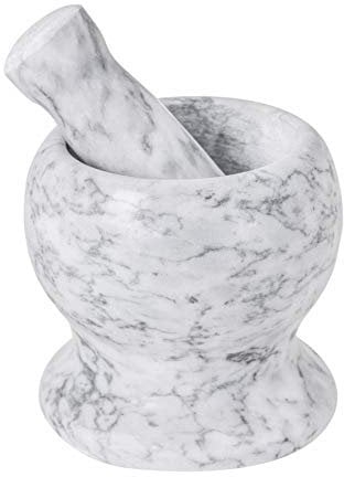 Argon Tableware White Marble Pestle and Mortar - 13cm (5.1) Diameter - Natural Stone Grinding Solid Hand Grinder for Herbs & Spices, Nuts, Pesto, Garlic Crusher