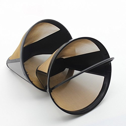 DOITOOL Reusable Coffee Filter Cone Shape Coffee Filter Mesh Basket (Golden)
