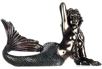 BeautifulGreekStatues Meerjungfrau liegend weibliche Figur Wasserkreatur Mythologie Bronze-Finish 19 cm