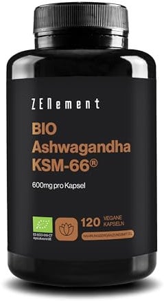 Bio Ashwagandha KSM-66 - Alto Dosaggio - 600mg per capsule - Ashwagandha Bio Certificata – Capsule di Ashwagandha Polvere Estratta dalla Withania Somnifera - Testato in laboratorio - Zenement