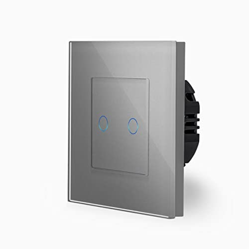 Luxus-Time POINT WiFi Serienschalter WLAN Lichtschalter Wandschalter Schalter UP für 2 Lampen inkl. Glasrahmen in Grau
