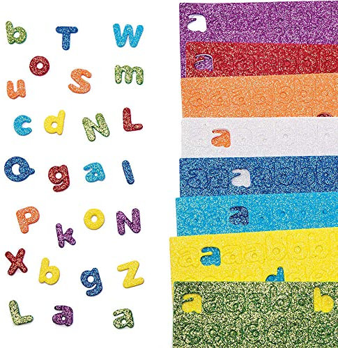 Baker Ross FC757 Glitzer Moosgummi Buchstaben Sticker - 1160 Buchstaben, Großpackung Selbstklebende Glitzer Schaumstoff Buchstaben, Bastelmaterial für Schultüten
