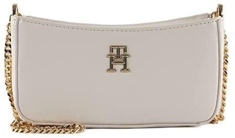 Tommy Hilfiger Damen Umhängetasche TH Timeless Chain Crossover Klein, Beige (Weathered White), Einheitsgröße