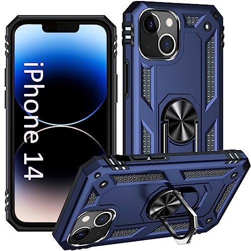 ADDIT iPhone 14 Case With Stand Ring, Support Magnet Car Mount, Military Grade, Heavy Duty - Blue