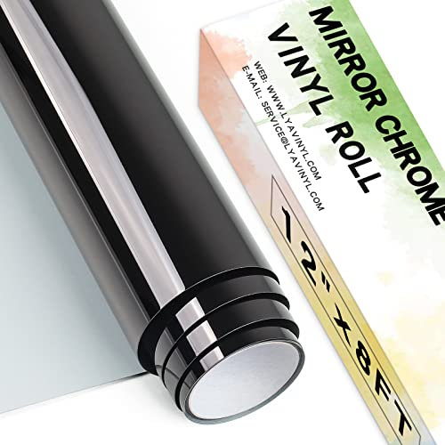 Chrome Mirror Permanent Vinyl Roll,12x 8ft Black PET Self Adhesive Vinyl for Cricut, Silhouette Cameo, Black Vinyl Roll for Decor Sticker, Party Decoration