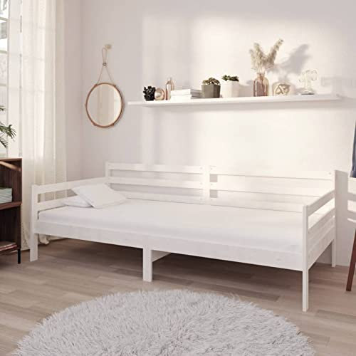 Chusui Tagesbett mit Matratze, Schlafsofa, Schlafcouch, Sofabett, Polsterliege, Ausziehsofa, Relaxsofa, Jungenbett, Daybed, 90x200 cm Weiß Kiefer Massivholz