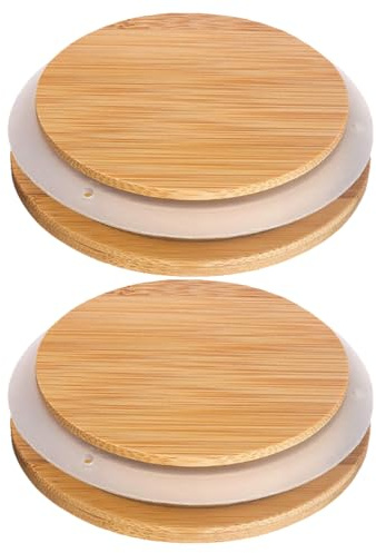Cabilock Bamboo Jar Lid 10.00 Cm Glass Jar Replacement Lid with Silicone Seal Airtight Bottle Cover for Dry Food Storage Lids for Jars 2 Pack