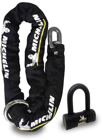 MICHELIN - Antivol Mini U SRA + Chaîne Lasso 120cm - Sécurité maximale 10/10 - Résistance - Chaîne en Acier trempé - Protection Moto et Scooter - Système de clés réversibles Inclus