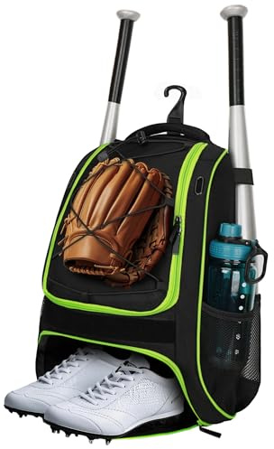LARIPOP Borsa da baseball per ragazzi, zaino da softball per baseball e attrezzatura da T-ball con scomparto separato per scarpe, zaino per mazze da adulto, per casco e accessori, con grande scomparto