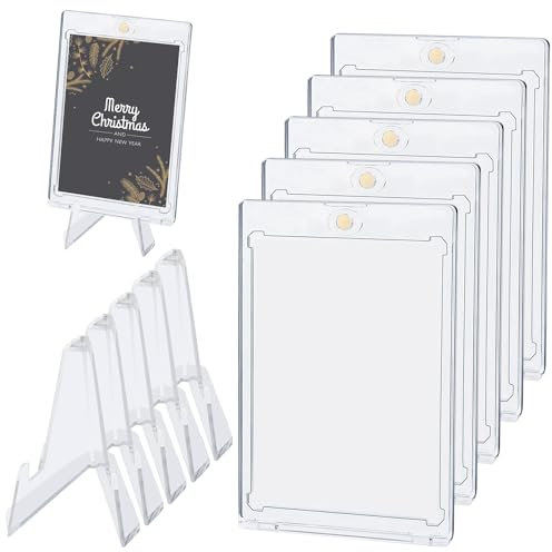 NTGRTY 5 Set Sammelkarten Hüllen mit Magnet,35PT Magnetic Card Holder Ultra klar UV-Schutz Karten Rahmen Sammelkarten Hüllen mit 5 Stk Acryl Kartenständer für Kpop Photocard, Karten, Display Halte