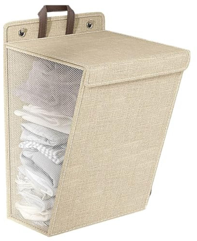 Wäschekorb Faltbarer mit Deckel und Griff Groß 60L zum Aufhängen,Wäschesammler Wasserdicht, Aufbewarhrungskorb für Spielzeug,Wäschetonne Wäsche organizer,Platzsprarende Laundry Basket Beige